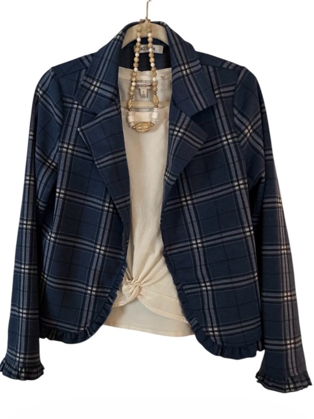 Grace Karin Plaid Navy Women's Blazer Jacket - Sz L
